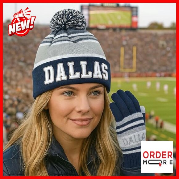 3D Embroidery Skull Cap Beanie with Touchscreen Gloves Winter Set - Picture 7 of 8